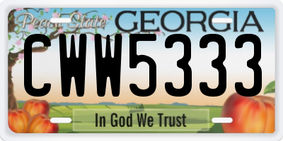 GA license plate CWW5333
