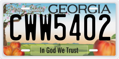 GA license plate CWW5402