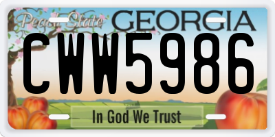 GA license plate CWW5986