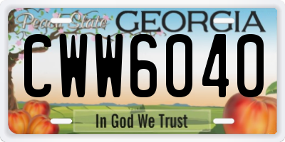 GA license plate CWW6040
