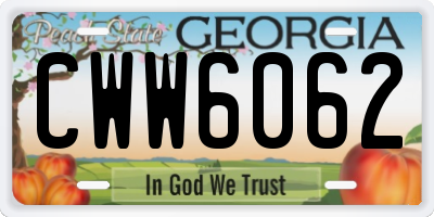 GA license plate CWW6062