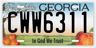 GA license plate CWW6311