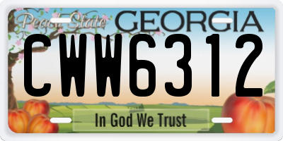 GA license plate CWW6312