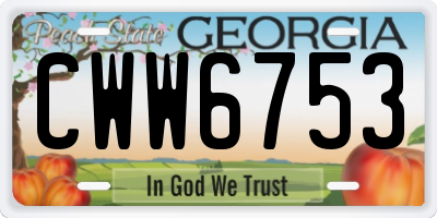 GA license plate CWW6753