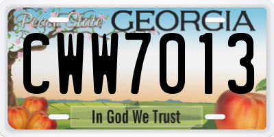 GA license plate CWW7013