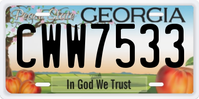 GA license plate CWW7533