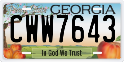 GA license plate CWW7643