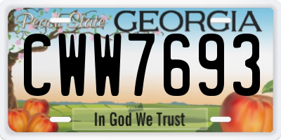 GA license plate CWW7693