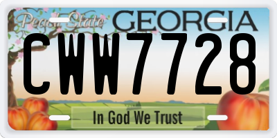 GA license plate CWW7728