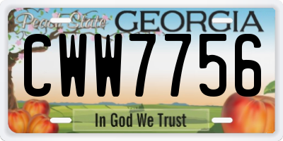 GA license plate CWW7756