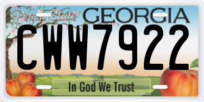 GA license plate CWW7922
