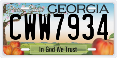 GA license plate CWW7934