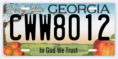 GA license plate CWW8012