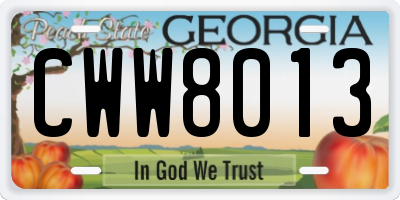 GA license plate CWW8013