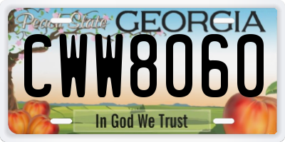 GA license plate CWW8060