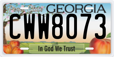 GA license plate CWW8073