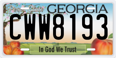 GA license plate CWW8193