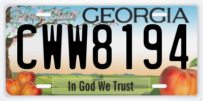 GA license plate CWW8194