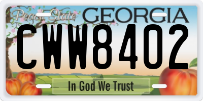 GA license plate CWW8402