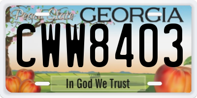 GA license plate CWW8403