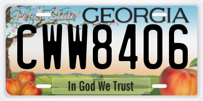 GA license plate CWW8406