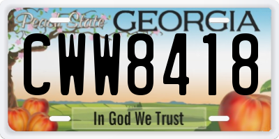 GA license plate CWW8418