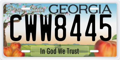 GA license plate CWW8445