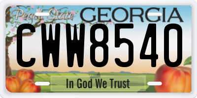 GA license plate CWW8540