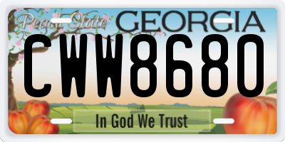 GA license plate CWW8680