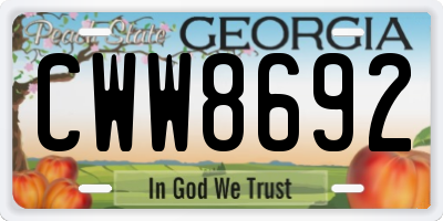 GA license plate CWW8692