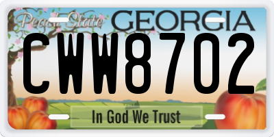 GA license plate CWW8702