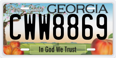 GA license plate CWW8869