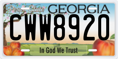 GA license plate CWW8920