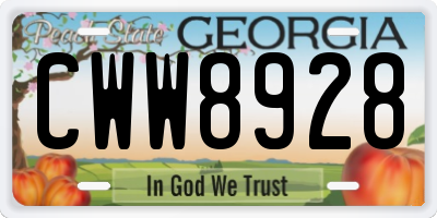 GA license plate CWW8928