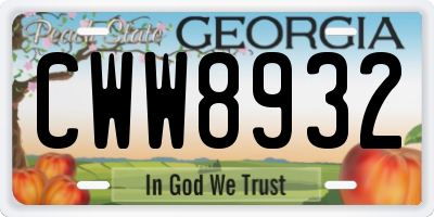 GA license plate CWW8932