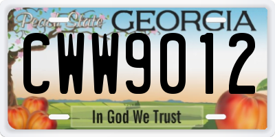 GA license plate CWW9012
