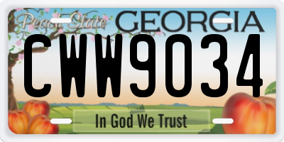 GA license plate CWW9034