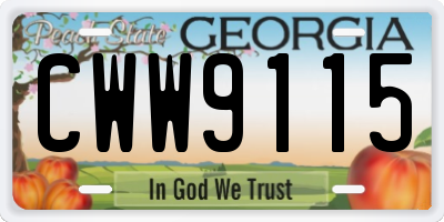 GA license plate CWW9115