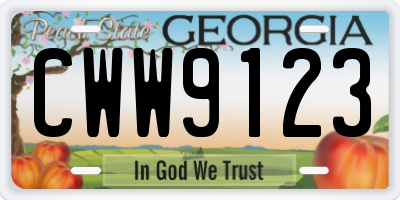 GA license plate CWW9123