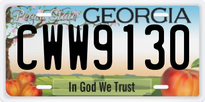 GA license plate CWW9130