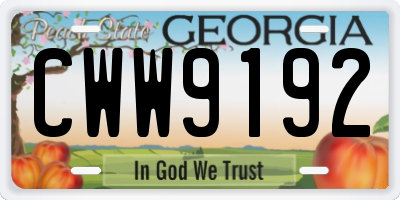 GA license plate CWW9192
