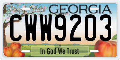GA license plate CWW9203