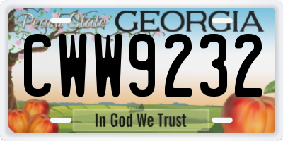 GA license plate CWW9232