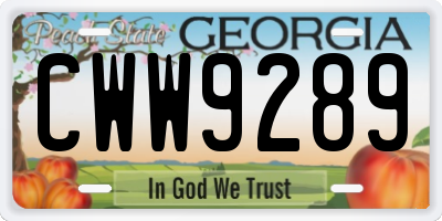 GA license plate CWW9289