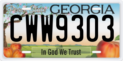 GA license plate CWW9303