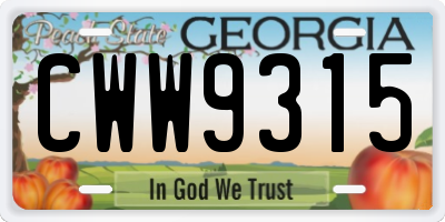 GA license plate CWW9315