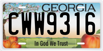 GA license plate CWW9316