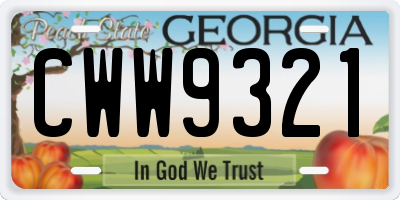 GA license plate CWW9321