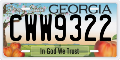 GA license plate CWW9322