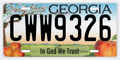 GA license plate CWW9326